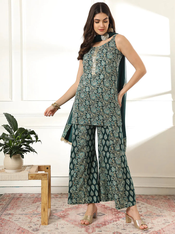 Cotton Green Kurta Palazzo Set