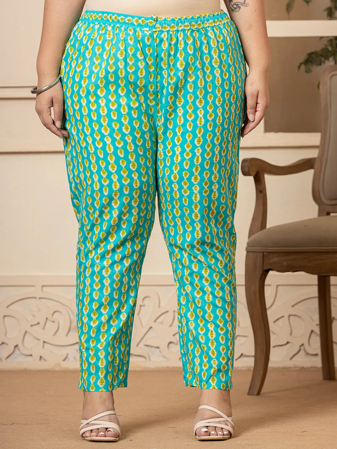 Cotton Green Plus Size Kurta Dupatta Pant Set