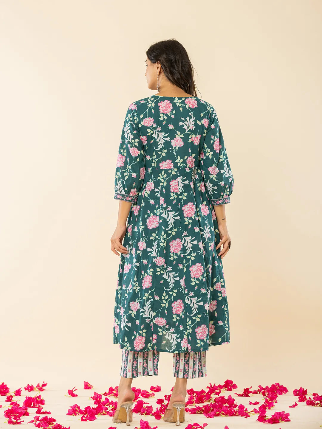 Cotton Green Sequins Work Anarkali Kurta Dupatta Set