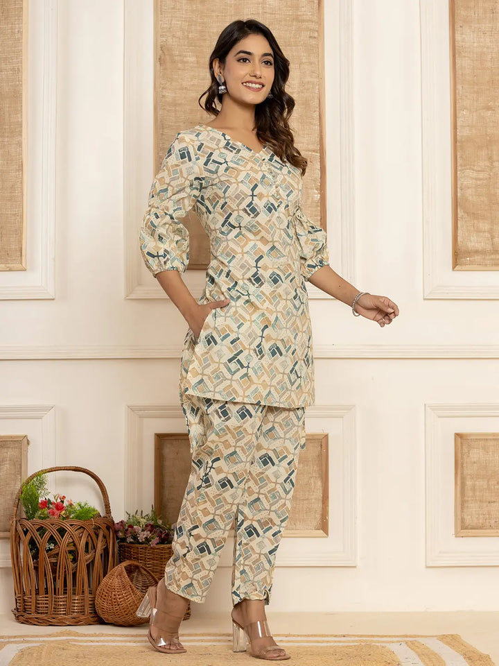 Cotton Grey Geometric Prin Co Ord Set