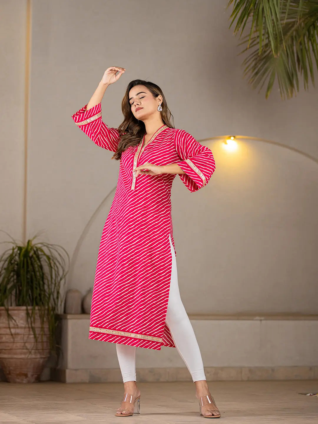 Cotton Hot Pink Leheriya Kurta