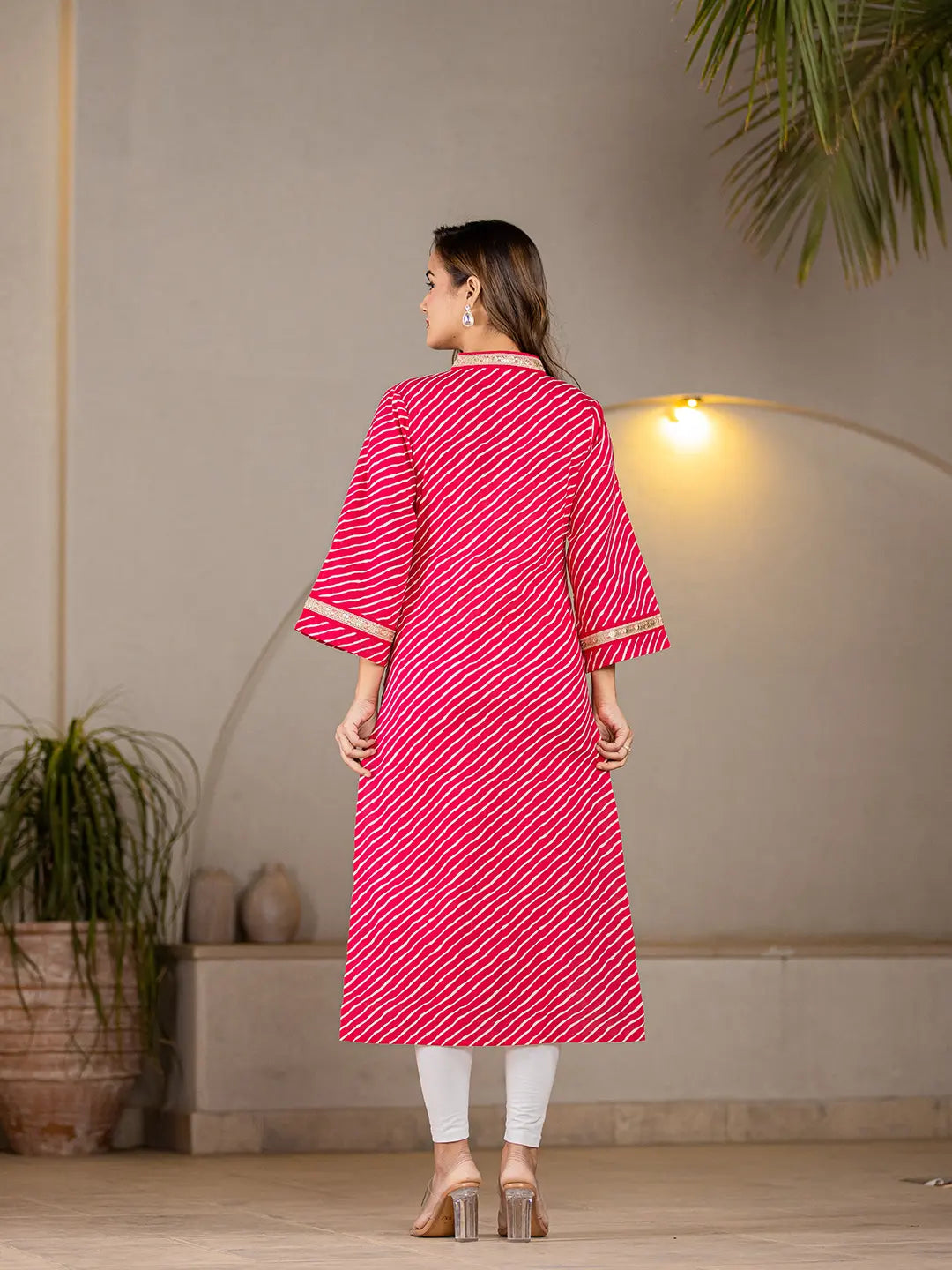 Cotton Hot Pink Leheriya Kurta