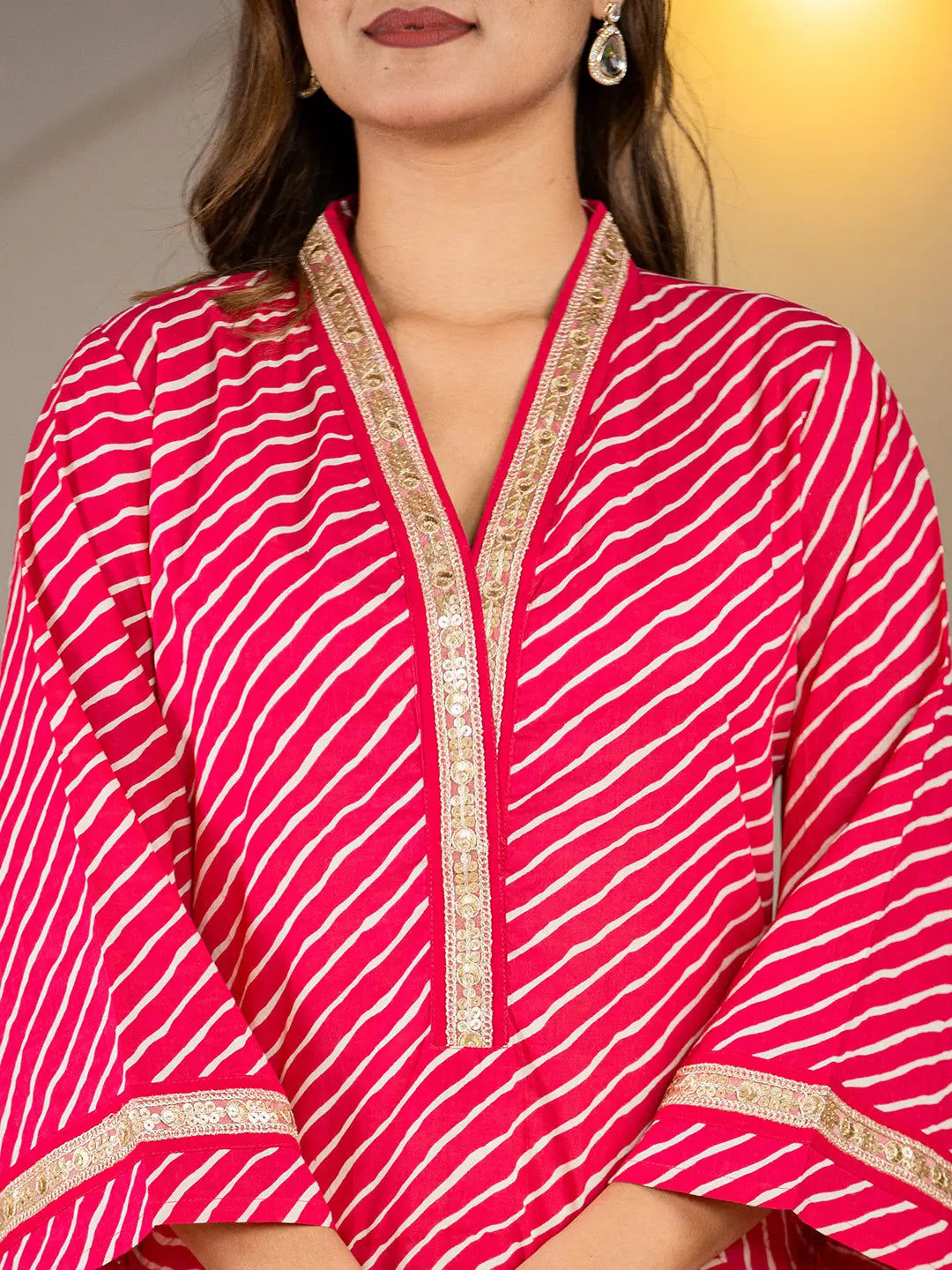 Cotton Hot Pink Leheriya Kurta