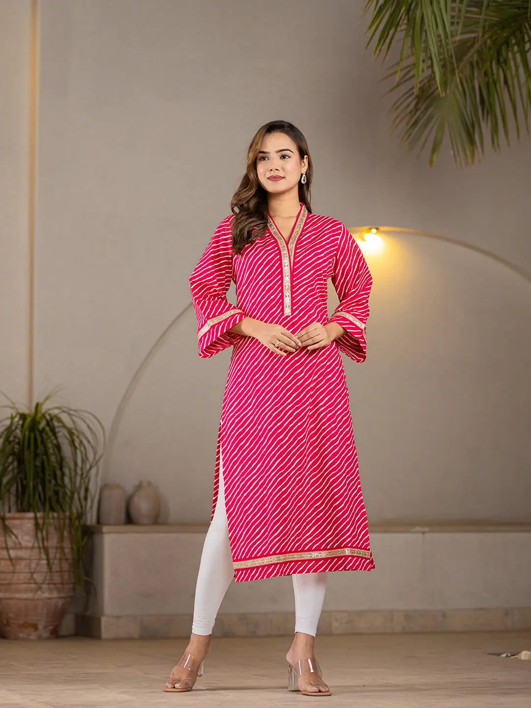 Cotton Hot Pink Leheriya Kurta