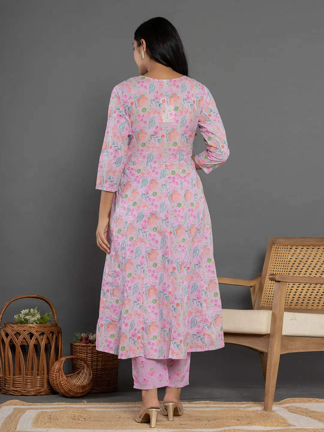 Cotton Lavender Kurta Dupatta Pant Set