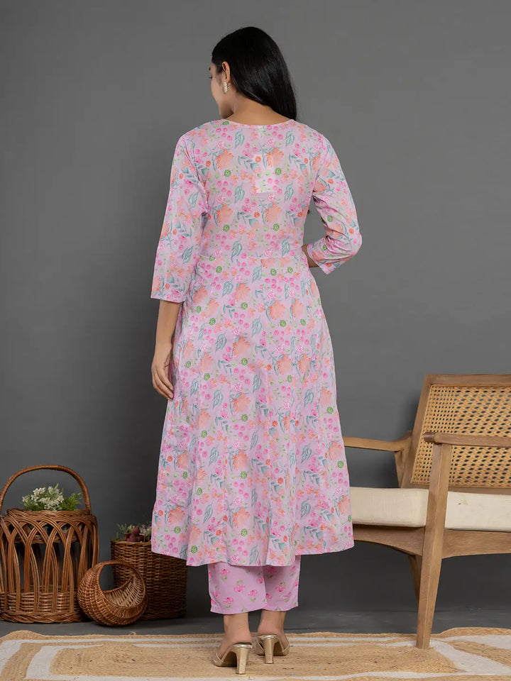 Cotton Lavender Kurta Dupatta Pant Set