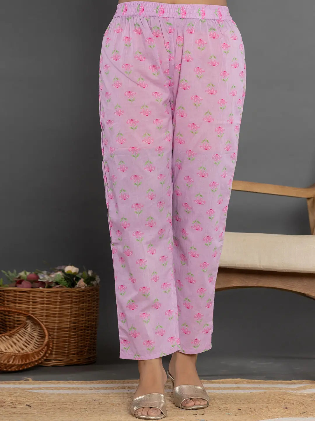 Cotton Lavender Kurta Dupatta Pant Set