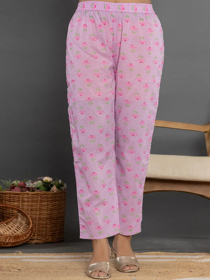 Cotton Lavender Kurta Dupatta Pant Set