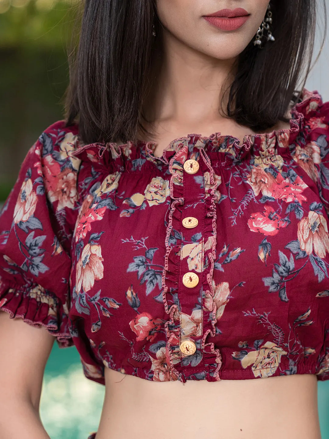 Cotton Maroon Skirt Co Ord Set