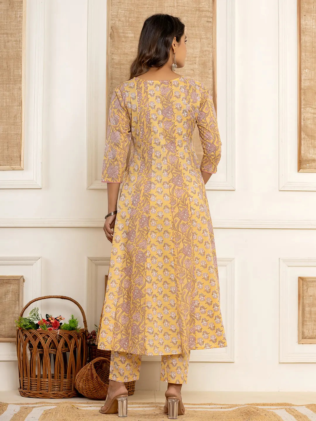 Cotton Mustard Anarkali Kurta Dupatta Set