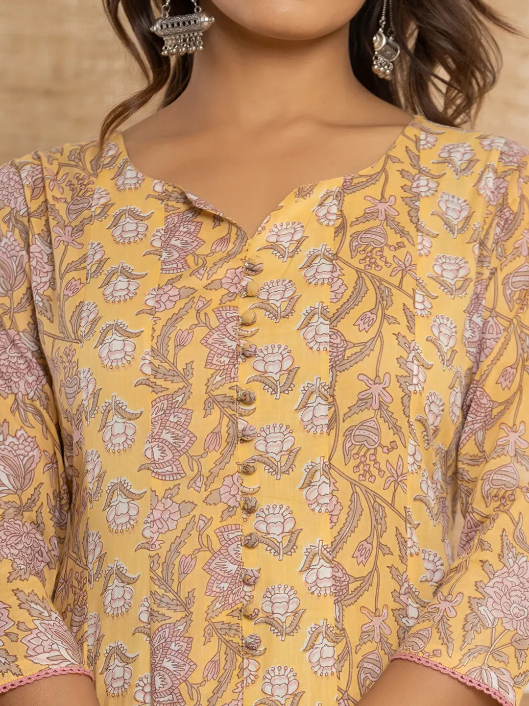 Cotton Mustard Anarkali Kurta Dupatta Set