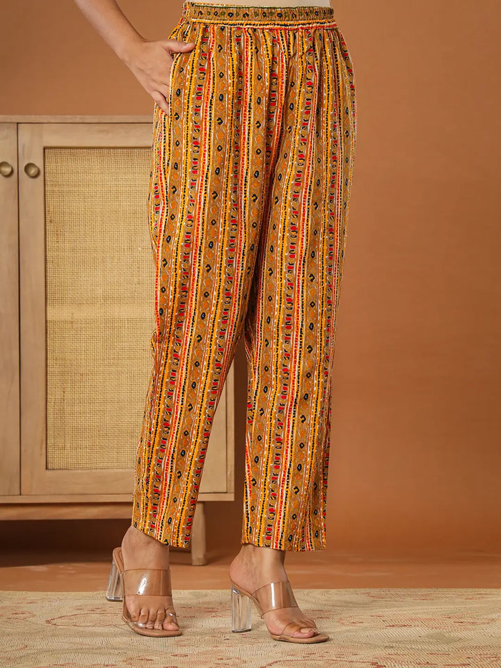 Cotton Mustard Embroidered Kurta Dupatta Set