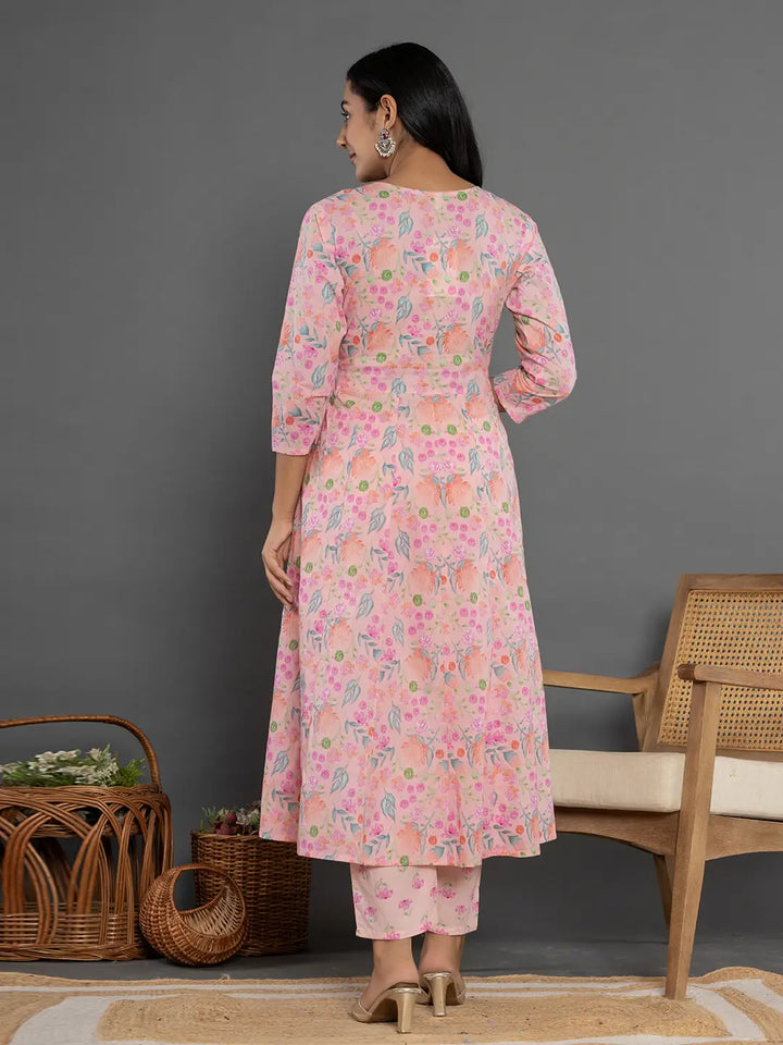 Cotton Peach Kurta Dupatta Pant Set