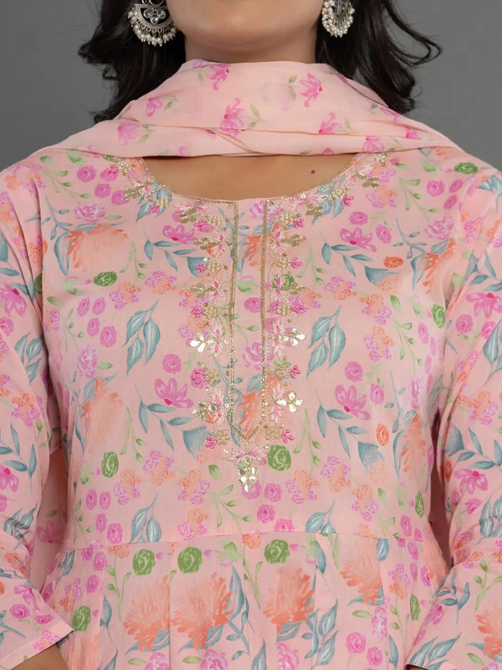 Cotton Peach Kurta Dupatta Pant Set