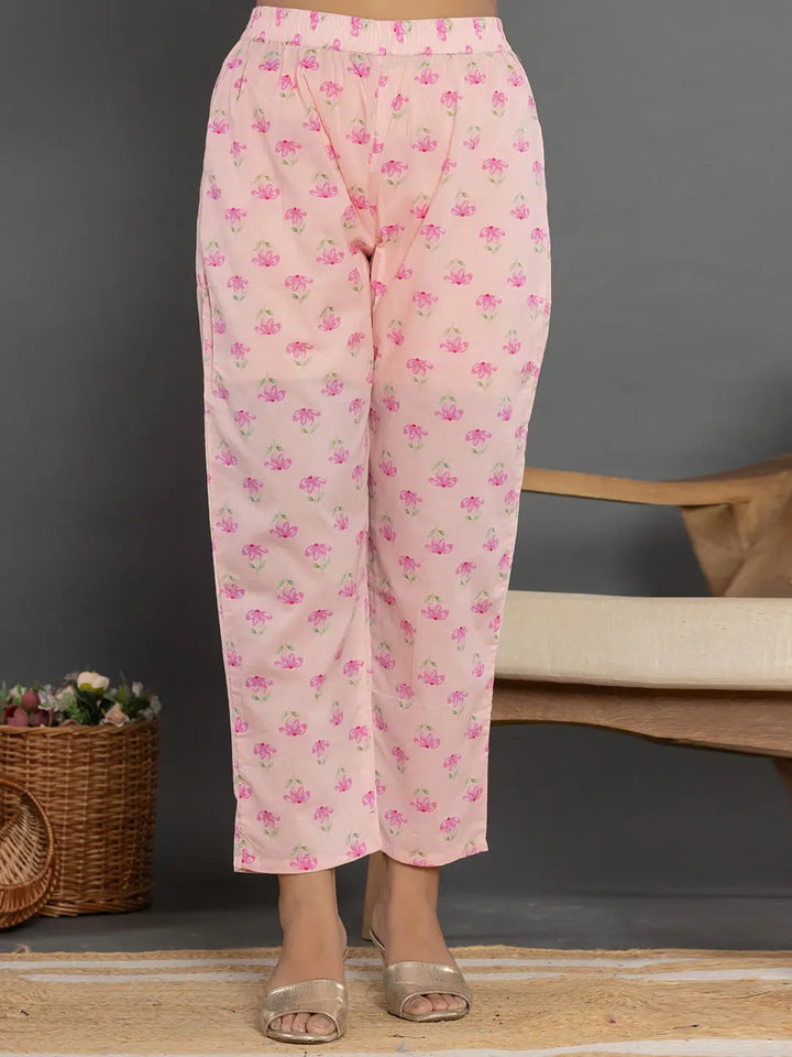 Cotton Peach Kurta Dupatta Pant Set