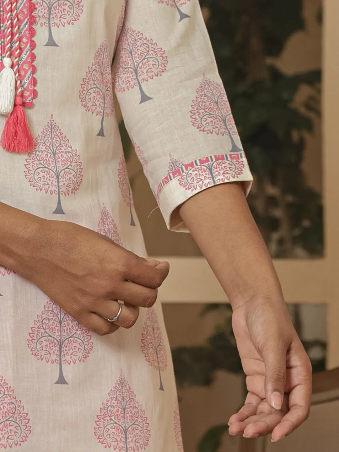 Cotton Pink And White Kurta Dupatta Set