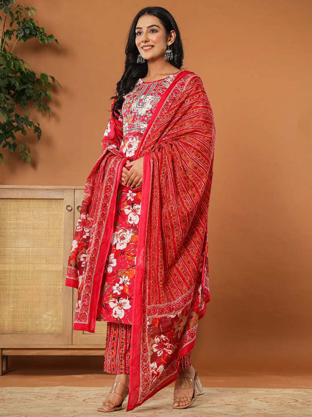 Cotton Pink Embroidered Kurta Dupatta Set