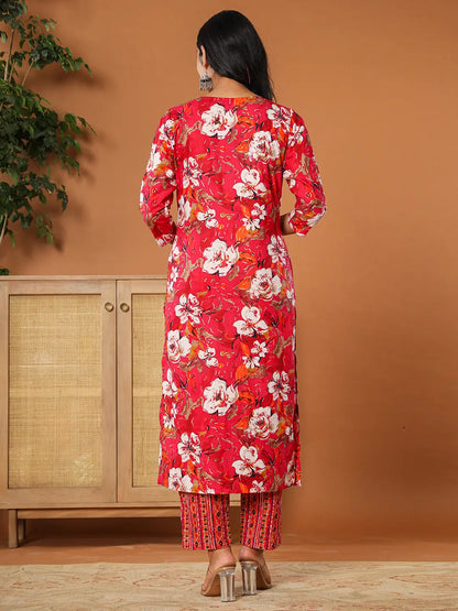 Cotton Pink Embroidered Kurta Dupatta Set