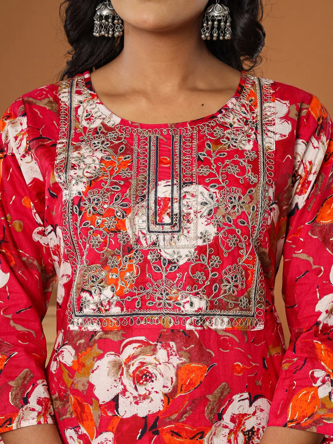 Cotton Pink Embroidered Kurta Dupatta Set