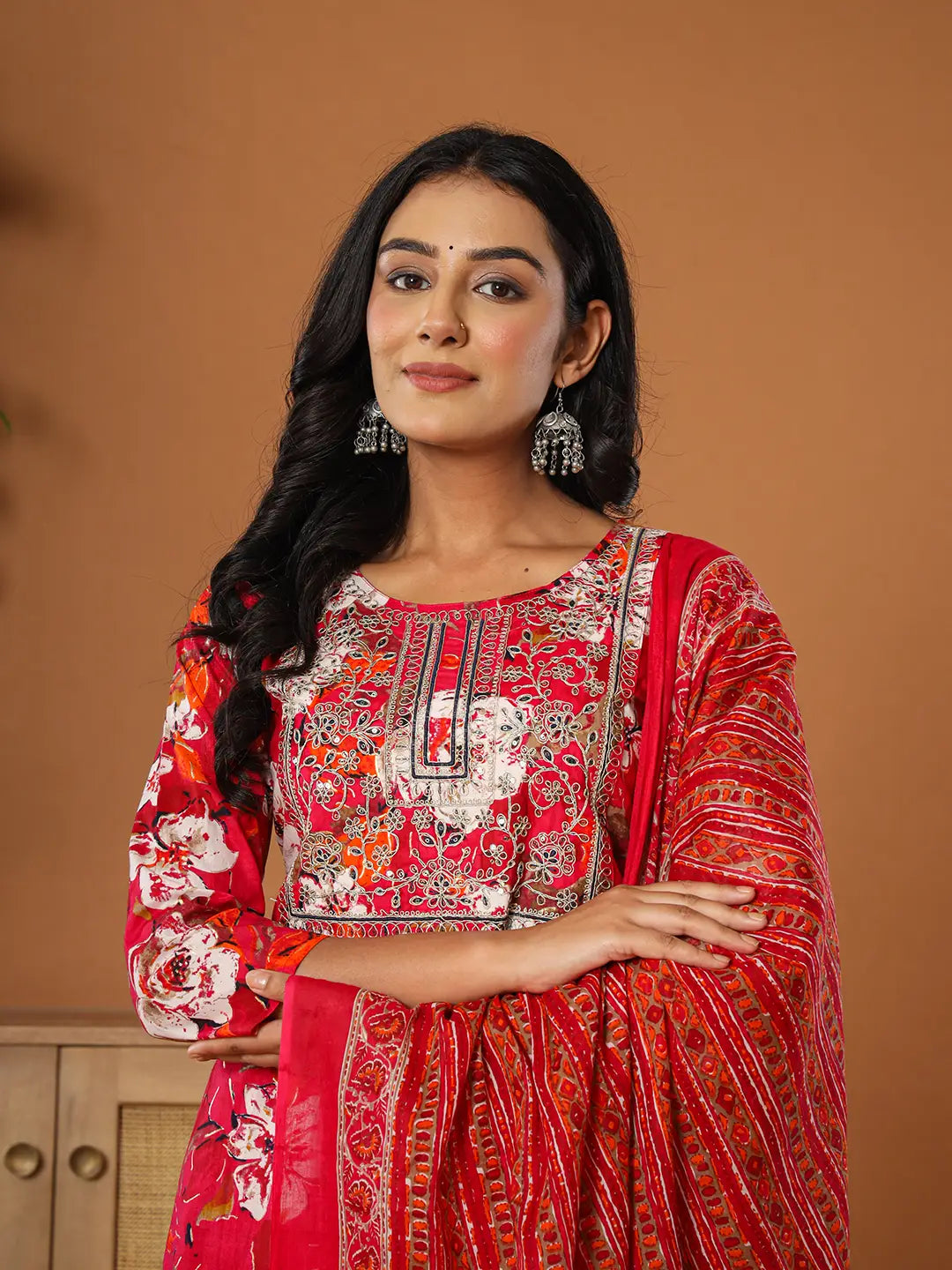 Cotton Pink Embroidered Kurta Dupatta Set