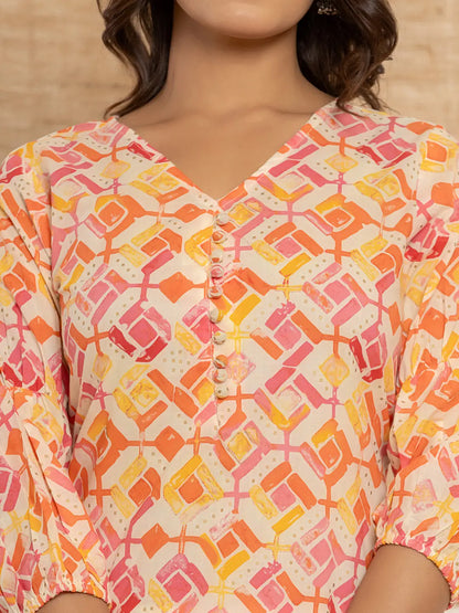 Cotton Pink Geometric Prin Co Ord Set