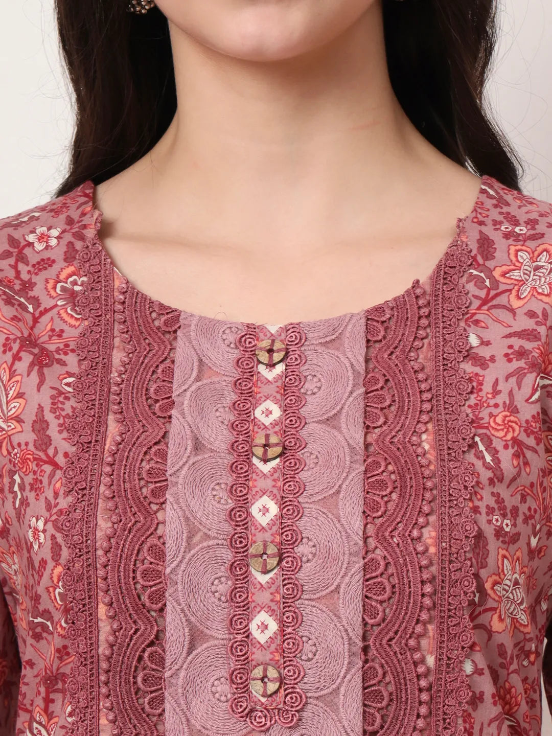 Cotton Pink Kurta Dupatta Set With Lace Detailing