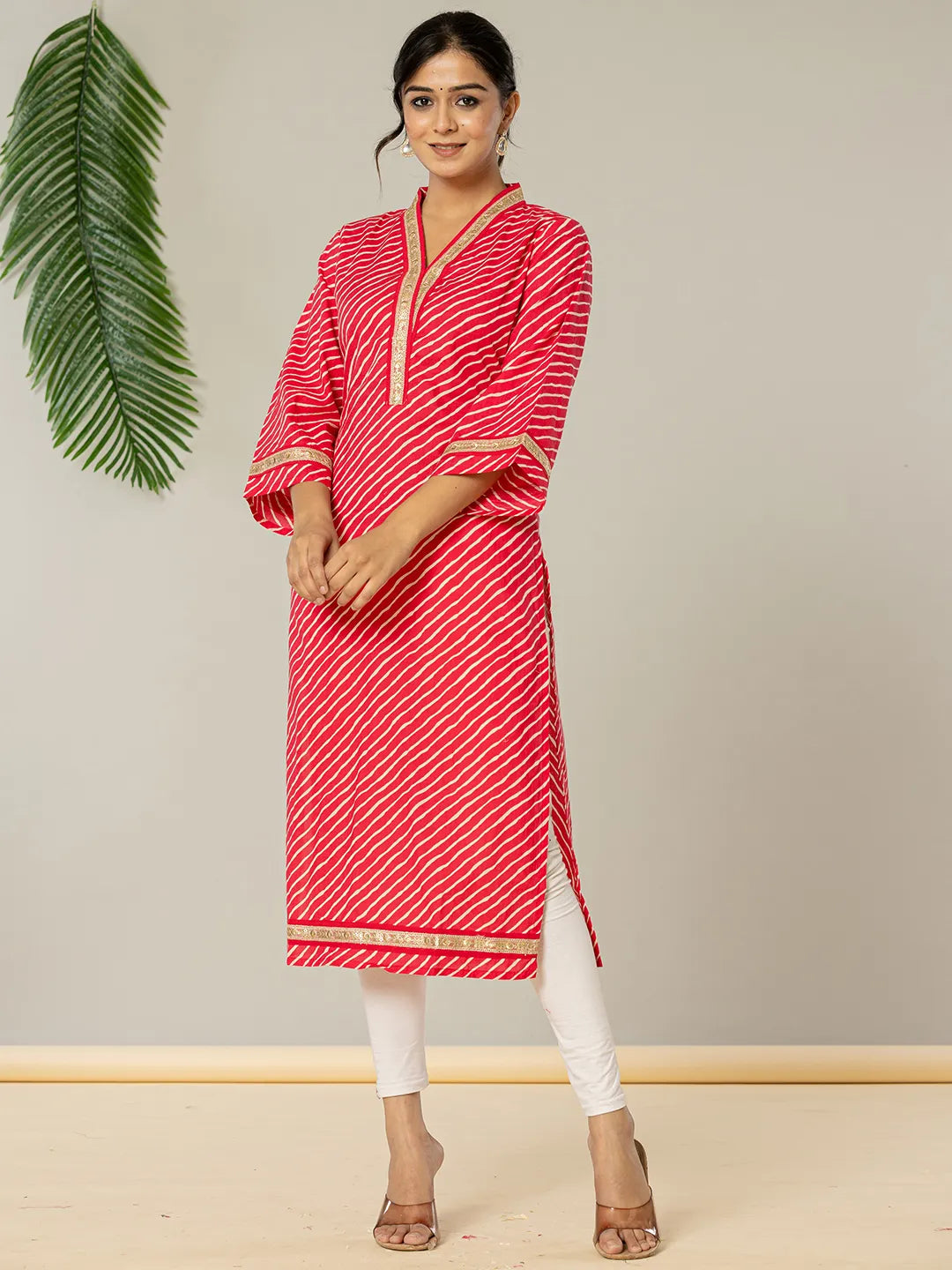 Cotton Pink Leheriya Kurta