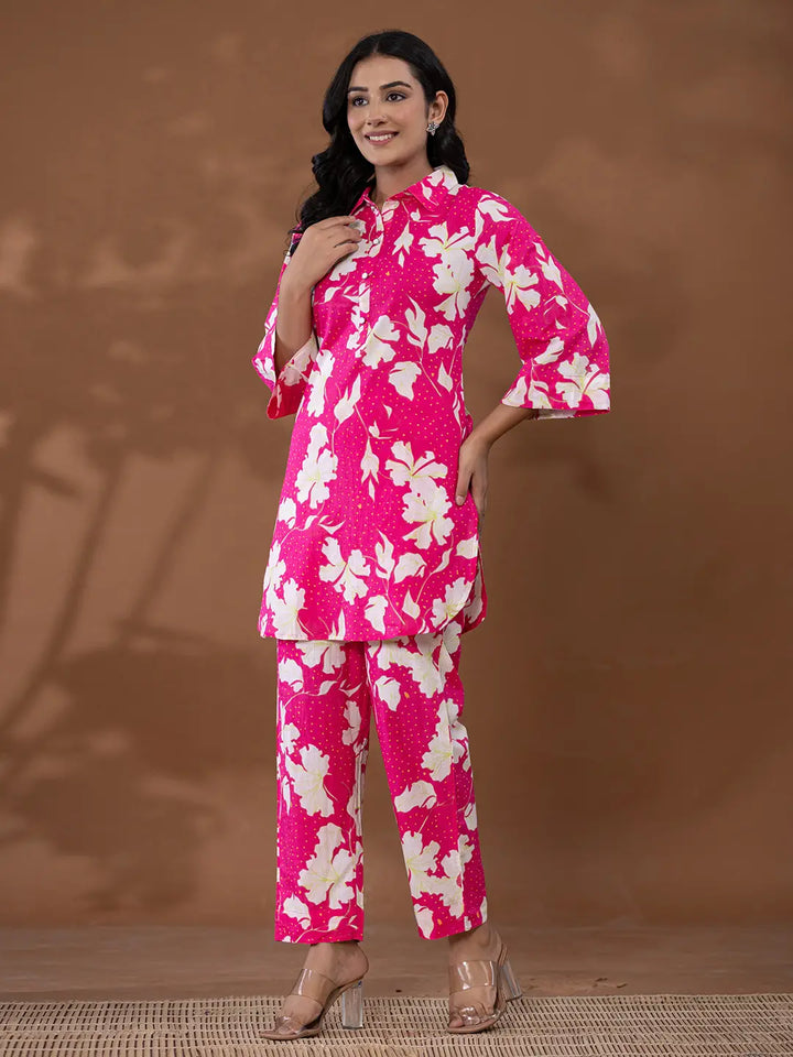 Cotton Pink Printed Co Ord Set