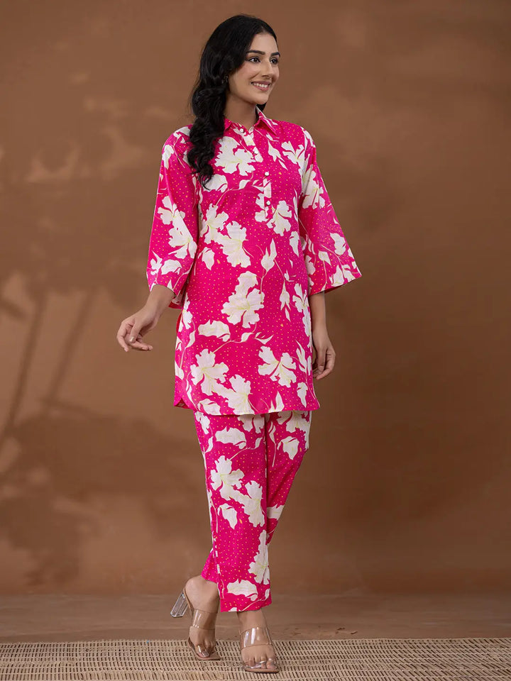 Cotton Pink Printed Co Ord Set