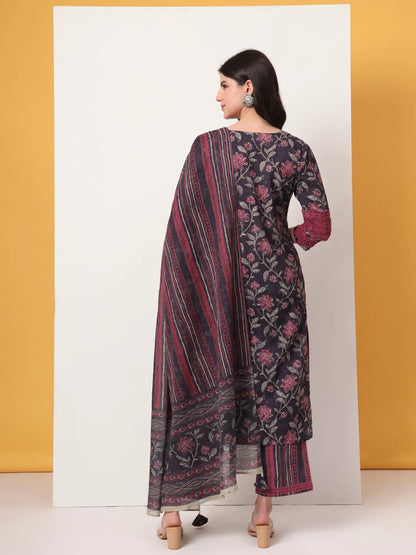 Cotton Purple Kurta Dupatta Set With Lace Detailing