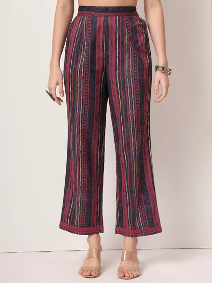 Cotton Purple Kurta Dupatta Set With Lace Detailing