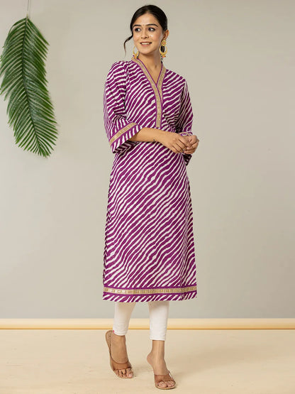Cotton Purple Leheriya Kurta