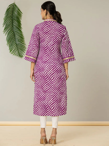Cotton Purple Leheriya Kurta