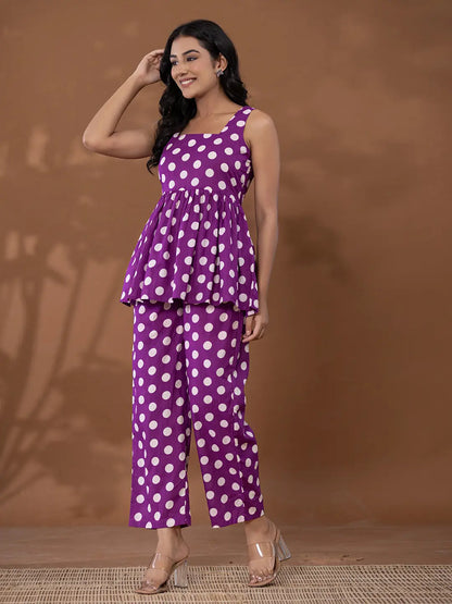 Cotton Purple Polka Dot Co Ord Set