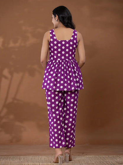 Cotton Purple Polka Dot Co Ord Set