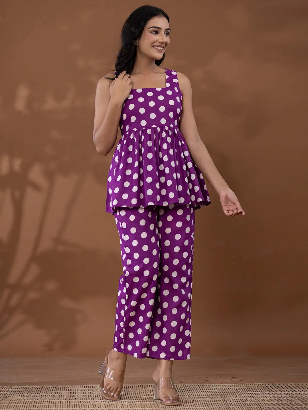 Cotton Purple Polka Dot Co Ord Set