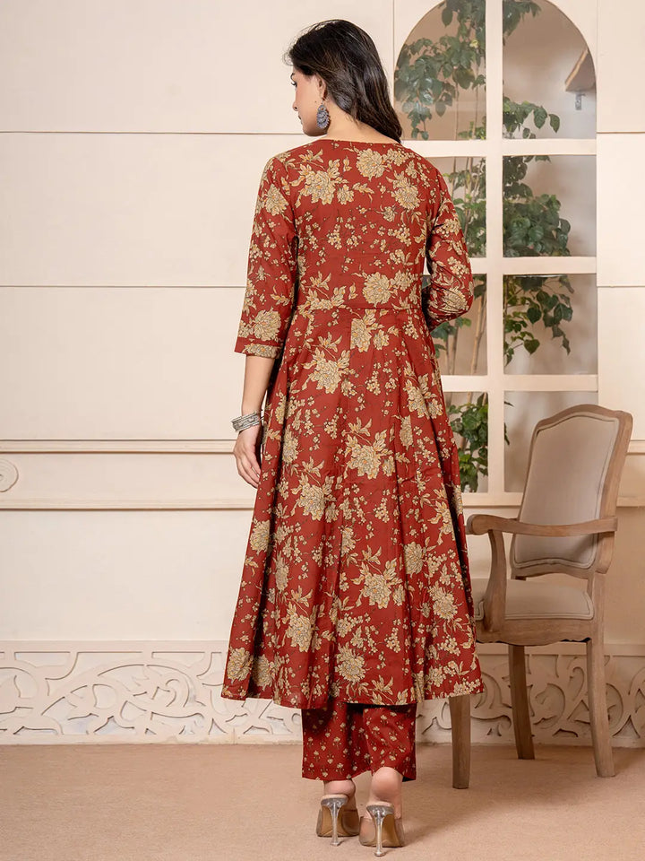Cotton Red Anarkali Dupatta Set