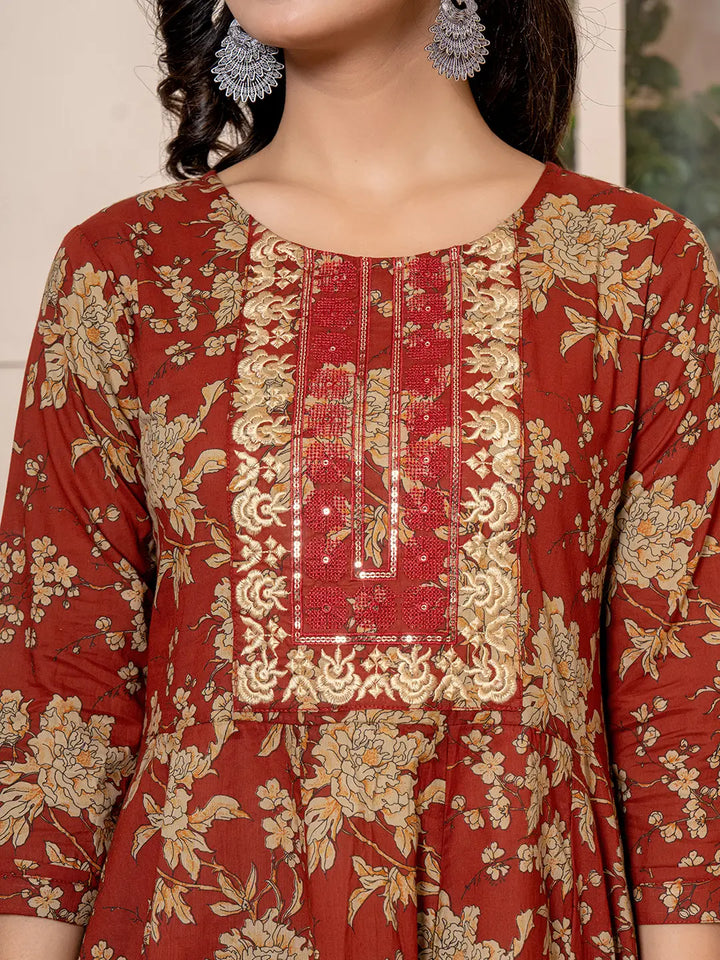 Cotton Red Anarkali Dupatta Set