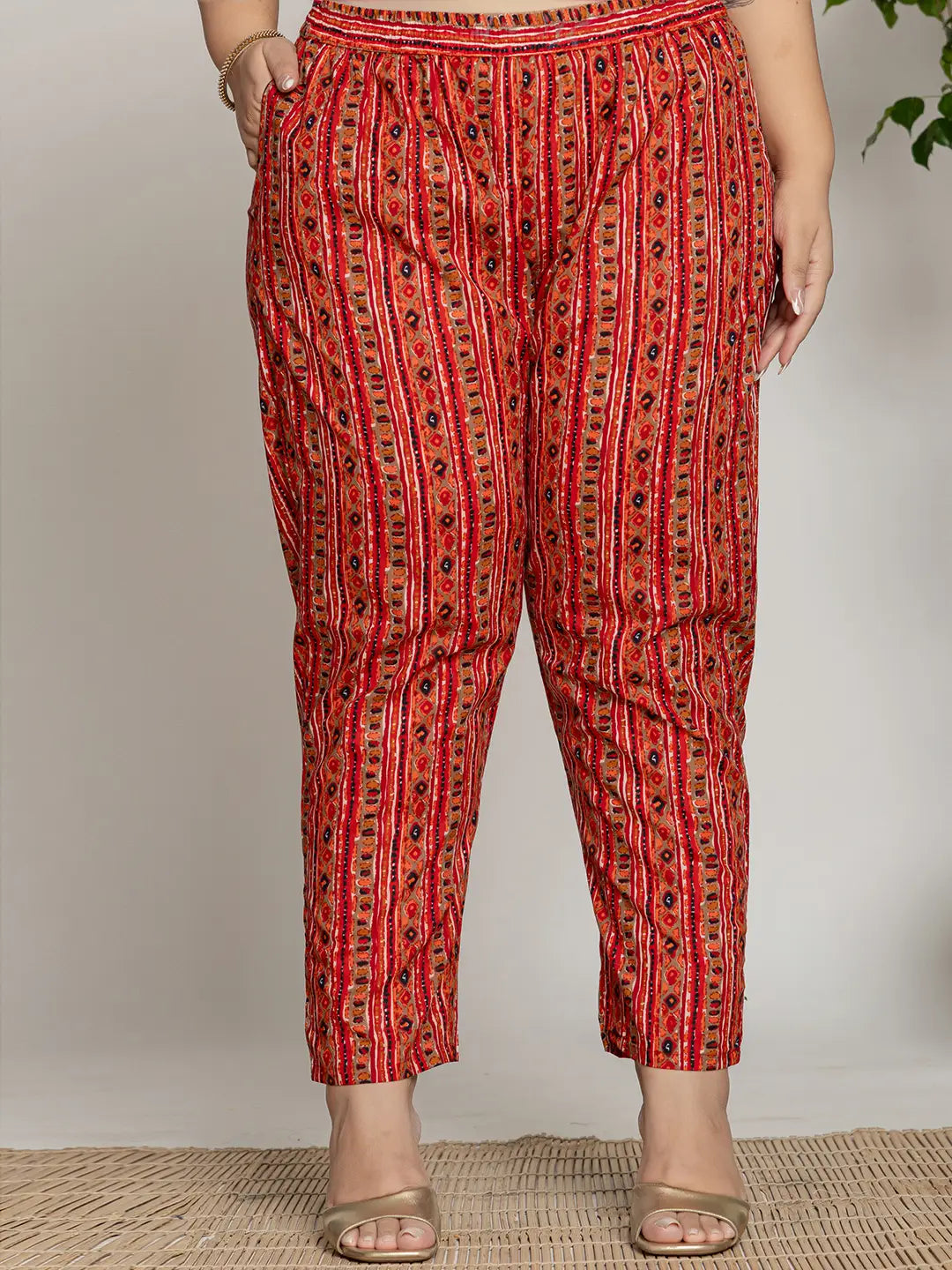 Cotton Red Embroidered Plus Size Kurta Dupatta Set