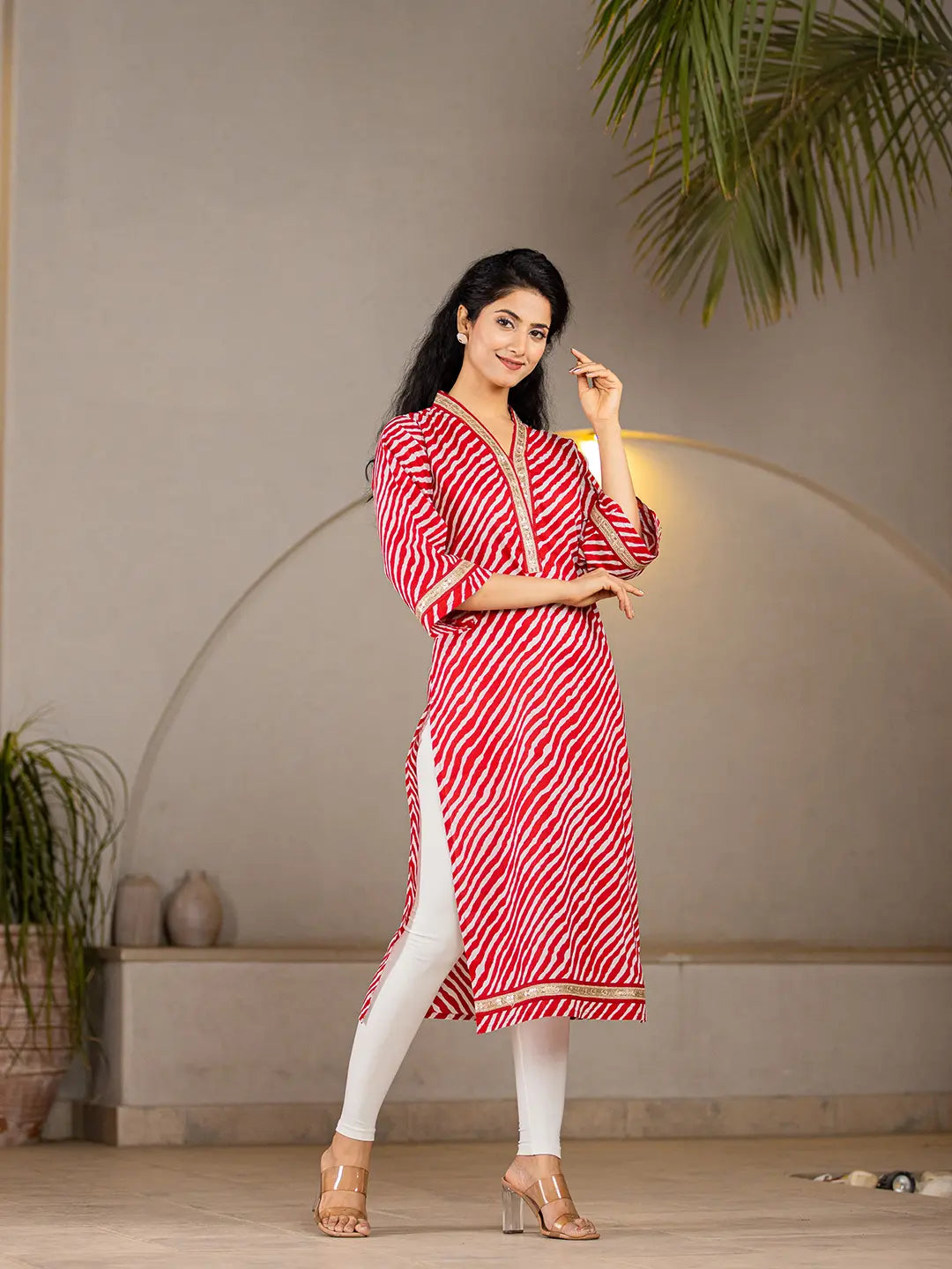 Cotton Red Leheriya Kurta