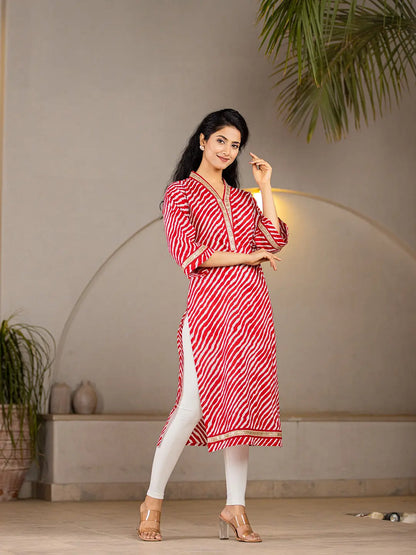Cotton Red Leheriya Kurta
