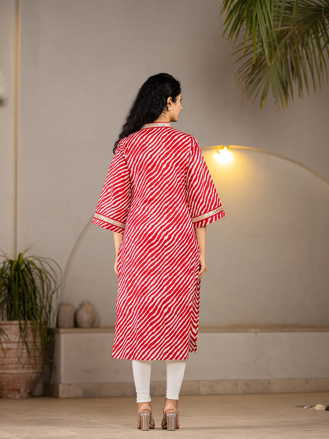 Cotton Red Leheriya Kurta