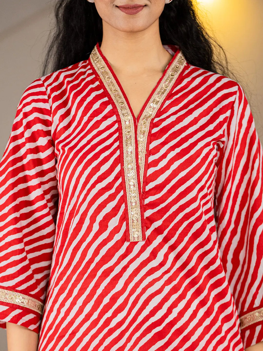 Cotton Red Leheriya Kurta