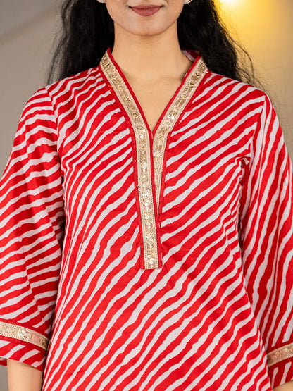 Cotton Red Leheriya Kurta