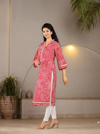 Cotton Red Leheriya Kurta
