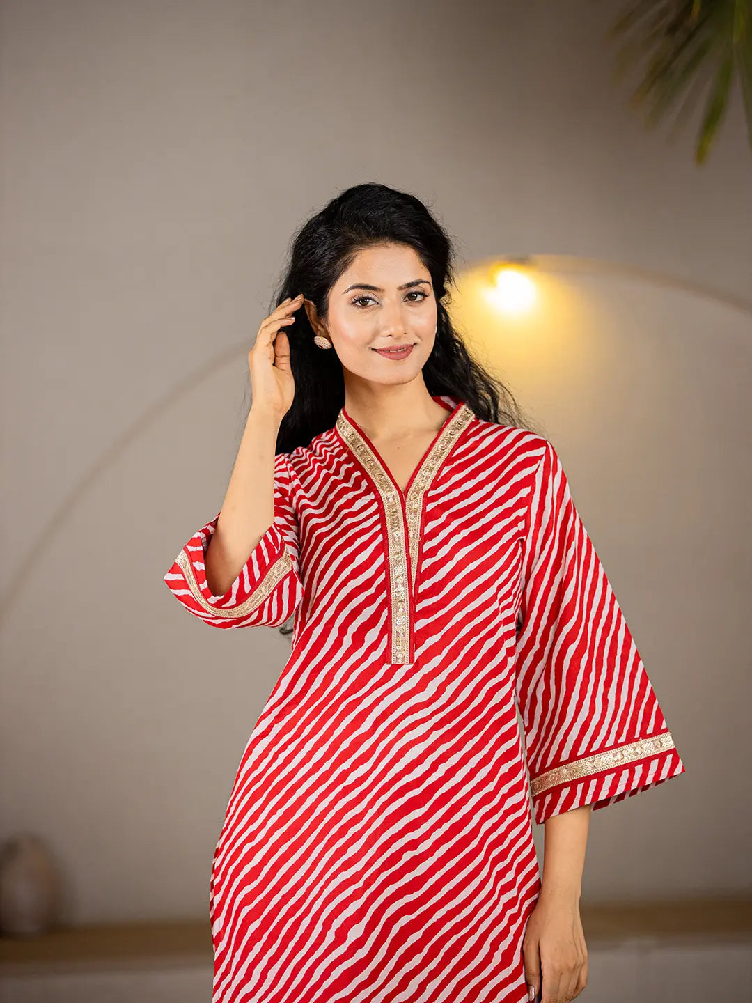 Cotton Red Leheriya Kurta