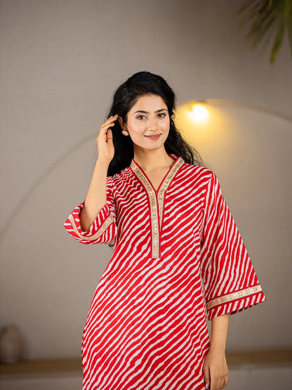 Cotton Red Leheriya Kurta