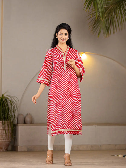 Cotton Red Leheriya Kurta