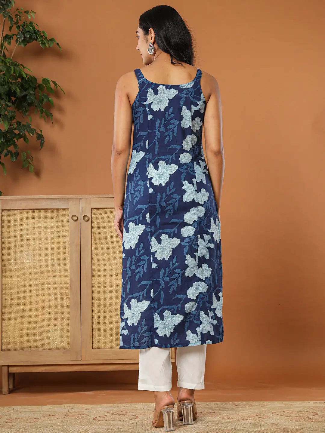 Cotton Strappy Block Print Kurta Dupatta Set