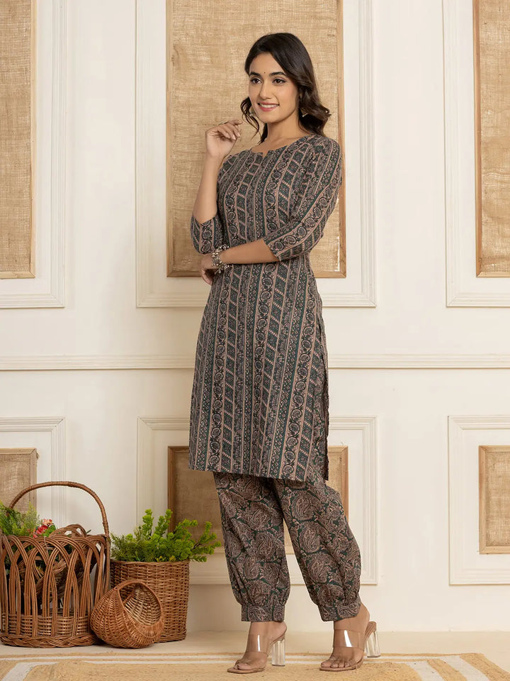 Cotton Teal Green Workwear Kurta Set With Comfortable Harem Pants
